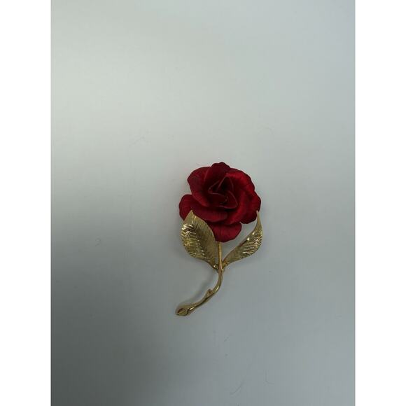 Gerrito Gold-Tone Red Rose Brooch Pin 2-inch - Picture 2 of 5